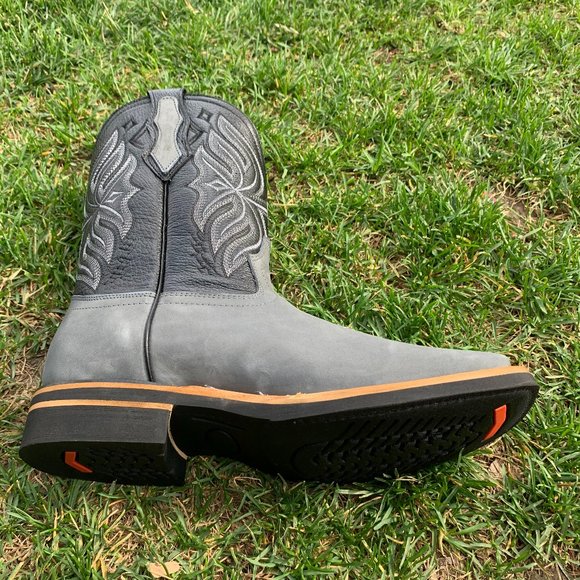 MEN'S RODEO COWBOY GRAY LEATHER SQUARE TOE BOOTS - Picture 2 of 7